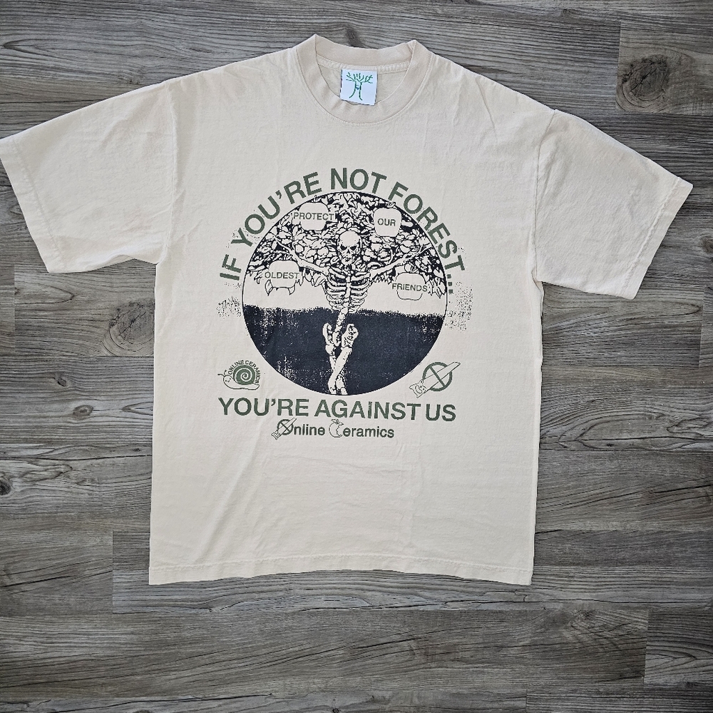 Online Ceramics Forest or Against Us Beige T-shirt Size Large